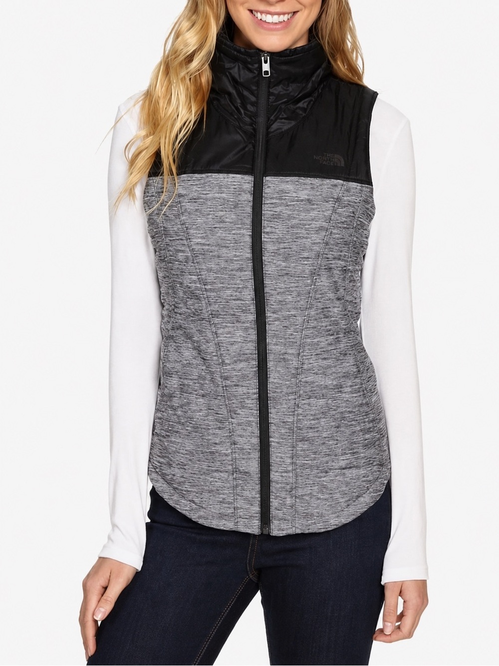 The North Face black and gray winter vest size medium
